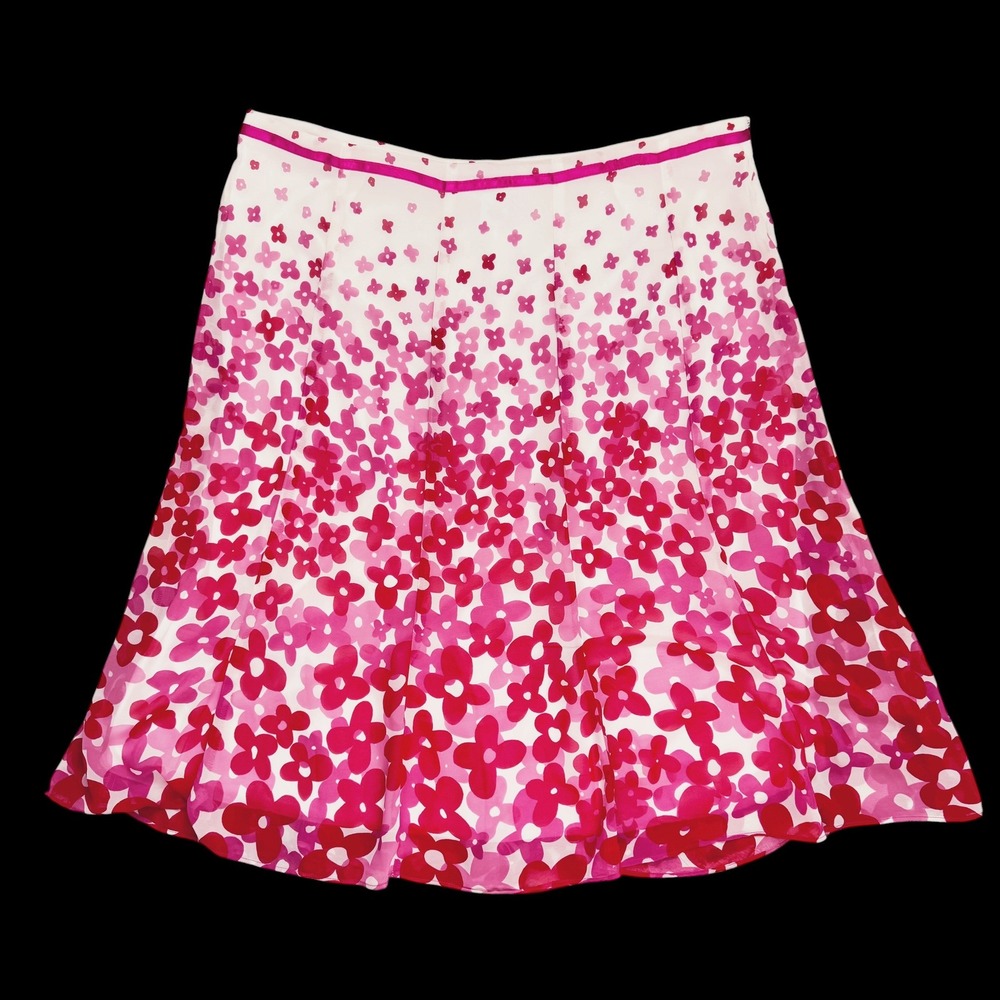 Vintage Y2K Pink Floral Chiffon A Line Midi Skirt 16 cottagecore flowy romantic